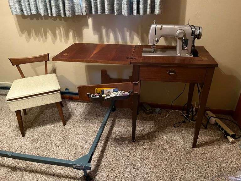 Sewing Machine (Sears Kenmore) in Cabinet plus Chair with Inside-the ...