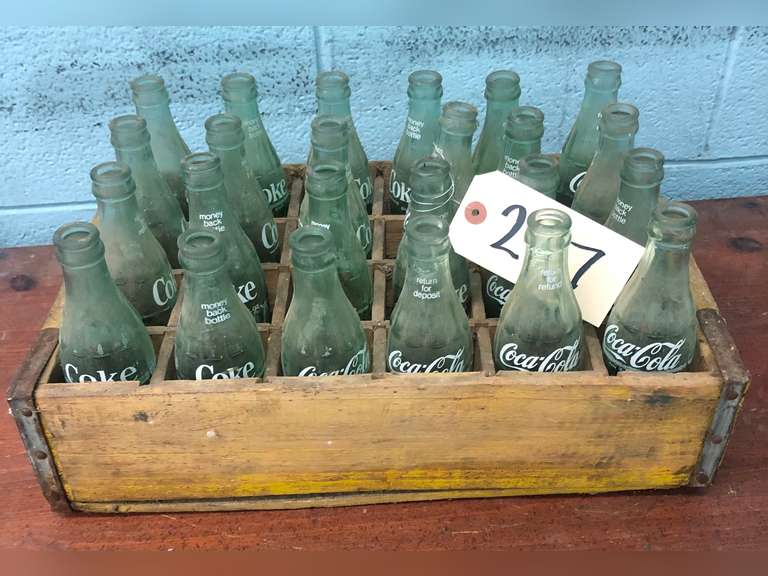 ASSORTED COKE BOTTLES AND CRATE (24 TOTAL)
