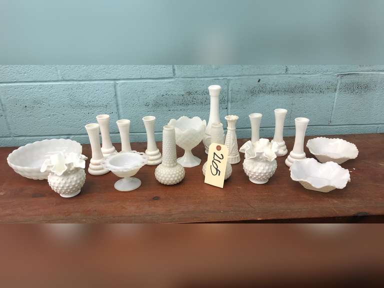 ASSORTED WHITE MILK GLASS
