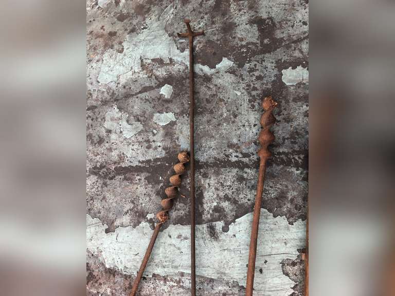 LOG ROLLER, WOODEN HANDLE DRILLS, AND A BRANDING IRON