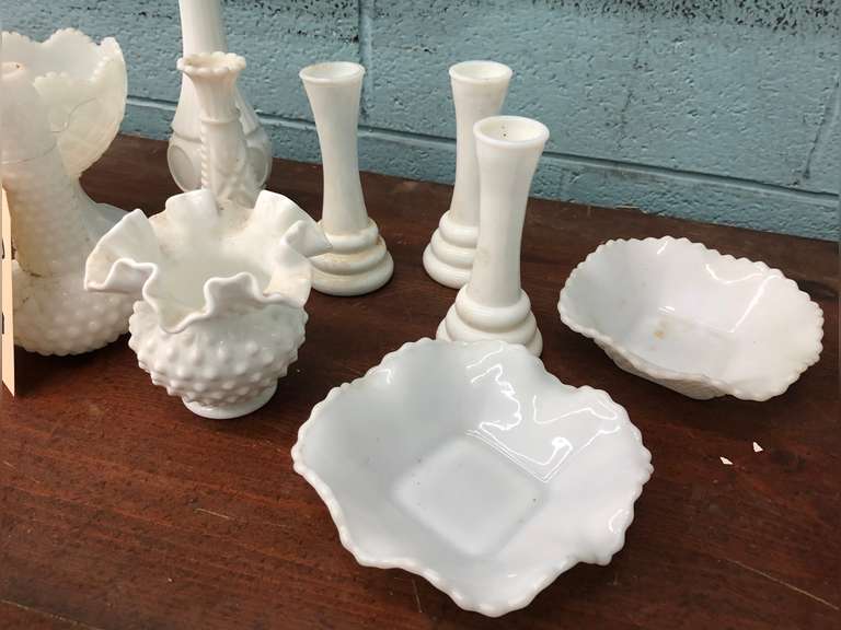 ASSORTED WHITE MILK GLASS