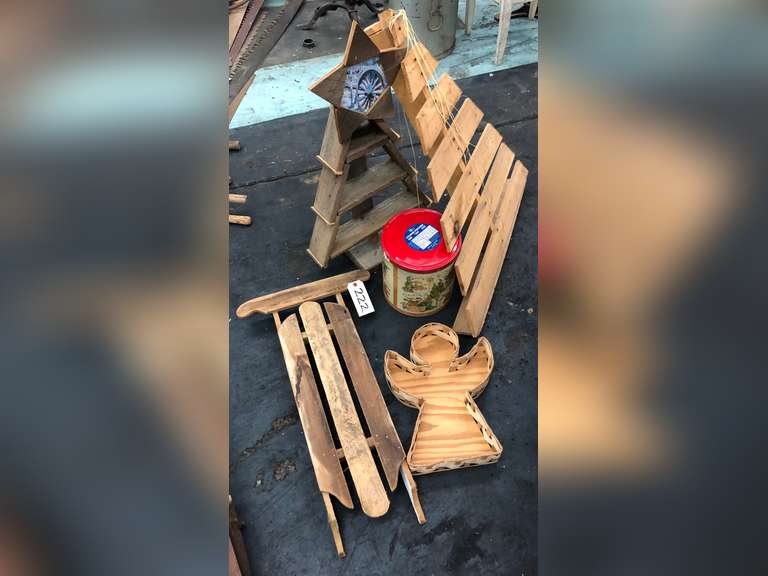 SLED, CHRISTMAS TREE DÉCOR, ANGEL BASKET, TIN MISC WOODEN CHRISTMAS