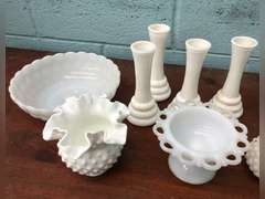 ASSORTED WHITE MILK GLASS