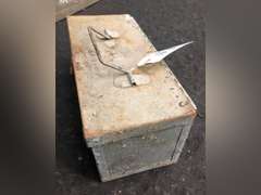 ANTIQUE GALVANIZED TOOL BOX AND CONTENTS