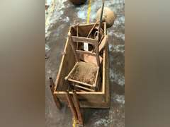 GAS STATION LIGHT, WOODEN BOX, WOODEN CHAIR, AND MISC. EQUIPMENT