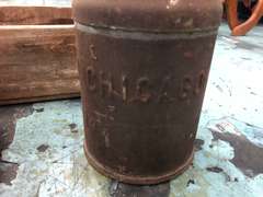 DIETZ LANTERN, ONE GALLON GLASS JUG, BOWMAN CHICAGO METAL JUG WITH WOODEN 7UP CRATE