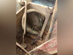GAS STATION LIGHT, WOODEN BOX, WOODEN CHAIR, AND MISC. EQUIPMENT