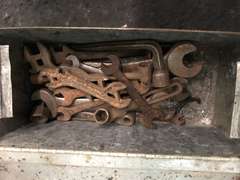 ANTIQUE GALVANIZED TOOL BOX AND CONTENTS