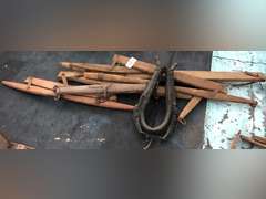 WOODEN DOUBLE TREES AND SINGLE TREES AND MULE COLLAR