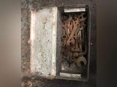 ANTIQUE GALVANIZED TOOL BOX AND CONTENTS