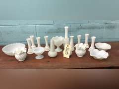 ASSORTED WHITE MILK GLASS