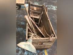 GAS STATION LIGHT, WOODEN BOX, WOODEN CHAIR, AND MISC. EQUIPMENT