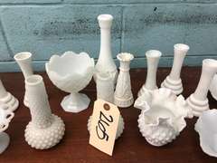 ASSORTED WHITE MILK GLASS