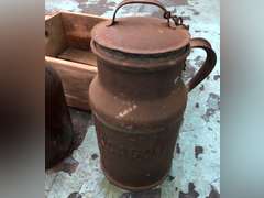 DIETZ LANTERN, ONE GALLON GLASS JUG, BOWMAN CHICAGO METAL JUG WITH WOODEN 7UP CRATE