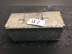 ANTIQUE GALVANIZED TOOL BOX AND CONTENTS
