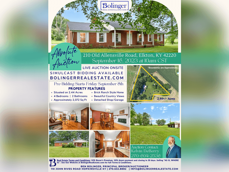 ABSOLUTE REAL ESTATE AUCTION 210 OLD ALLENSVILLE ROAD ELKTON, KY