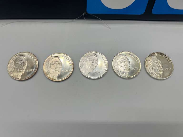 Lot of 5 2013 American Buffalo Indian Head 1 oz. Silver Bullion Rounds