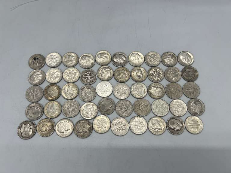 Lot of 50 Eisenhower Pre 1964 Dimes
