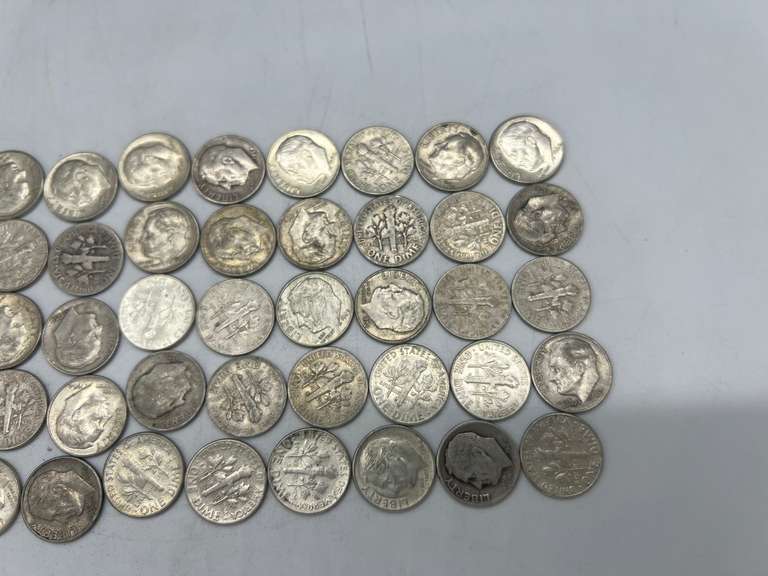 Lot of 50 Eisenhower Pre 1964 Dimes