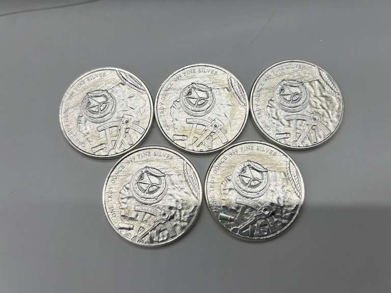 Lot of 5 Prospector 1 oz. Silver Bullion Rounds