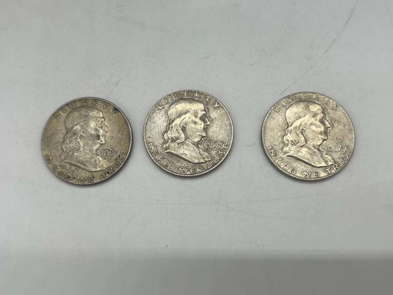 Lot of 3 Benjamin Franklin Half Dollar Coins