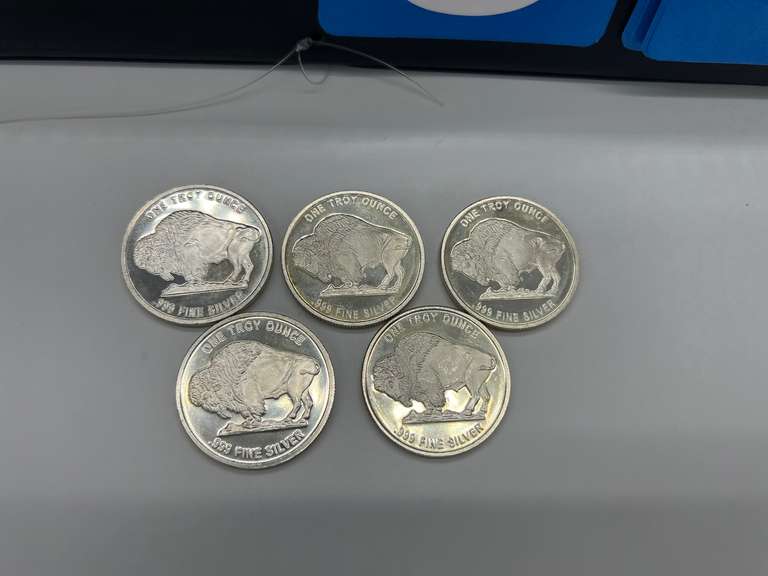 Lot of 5 Buffalo 1 oz. Silver Bullion Rounds