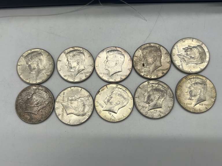 Lot of 10 1964 Kennedy Half Dollar Coins