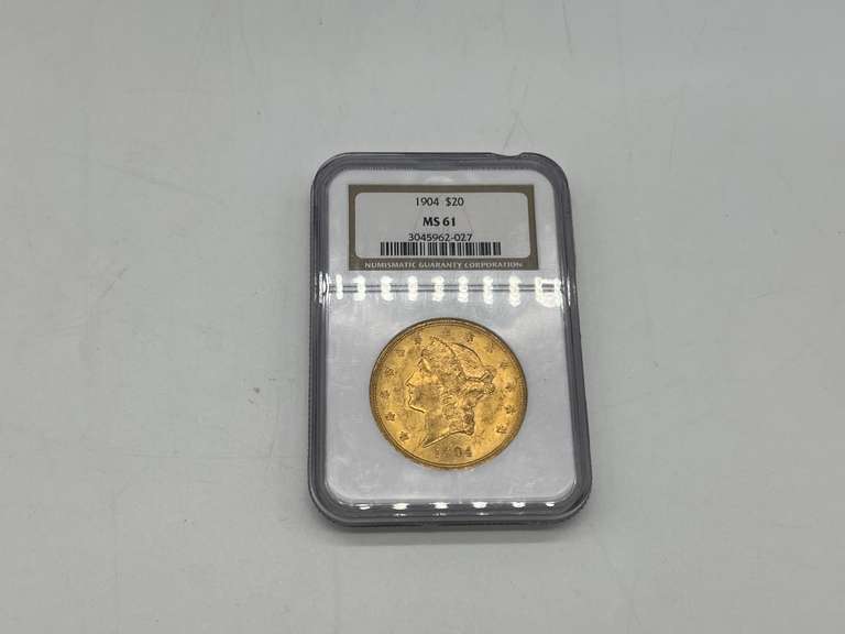 1904 $20 Liberty Head Gold Coin Graded MS 61 by NGC