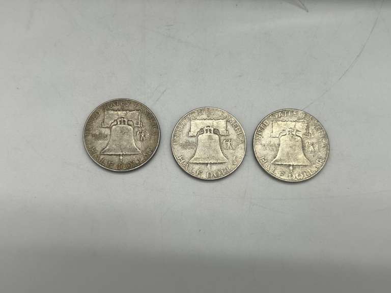 Lot of 3 Benjamin Franklin Half Dollar Coins