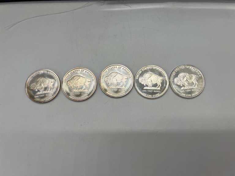 Lot of 5 2013 American Buffalo Indian Head 1 oz.  Silver Bullion Rounds