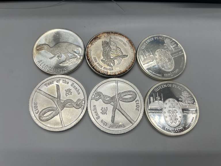Lot of 6 assorted 1 oz. Silver Bullion Rounds