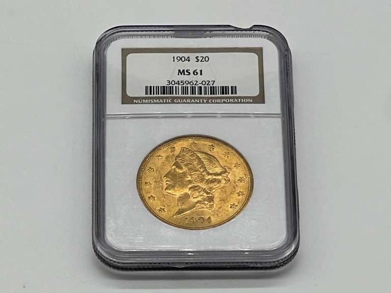1904 $20 Liberty Head Gold Coin Graded MS 61 by NGC