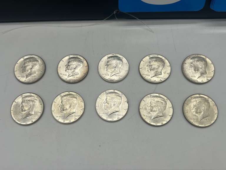Lot of 10 1964 Kennedy Half Dollar Coins