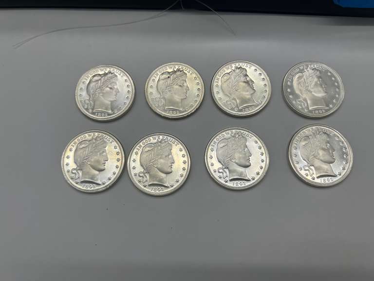 Lot of 8 1892 Barber commemorative 1 oz. Silver Bullion Rounds