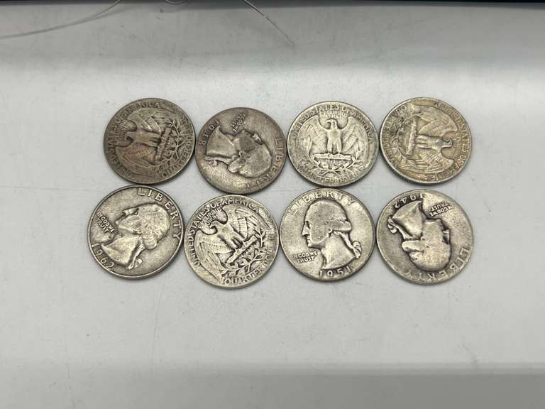 Lot of 8 Washington Pre 1964 Silver Quarters