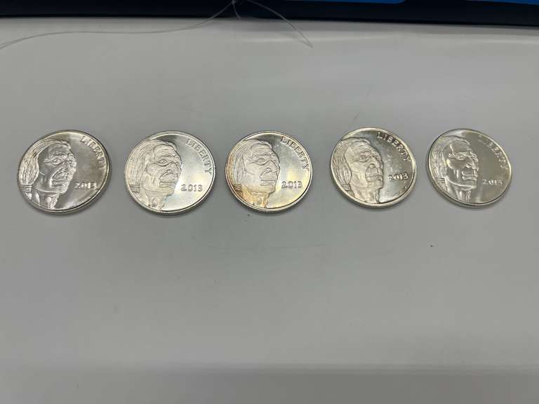 Lot of 5 2013 American Buffalo Indian Head 1 oz. Silver Bullion Rounds