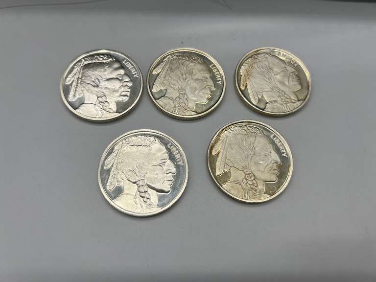 Lot of 5 Buffalo 1 oz. Silver Bullion Rounds