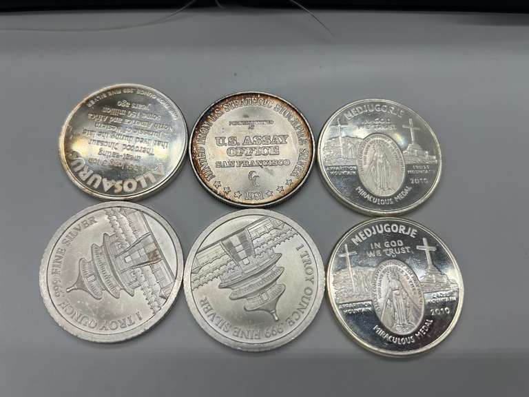Lot of 6 assorted 1 oz. Silver Bullion Rounds