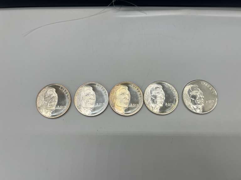 Lot of 5 2013 American Buffalo Indian Head 1 oz.  Silver Bullion Rounds