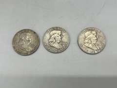 Lot of 3 Benjamin Franklin Half Dollar Coins