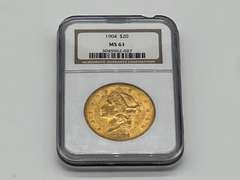 1904 $20 Liberty Head Gold Coin Graded MS 61 by NGC
