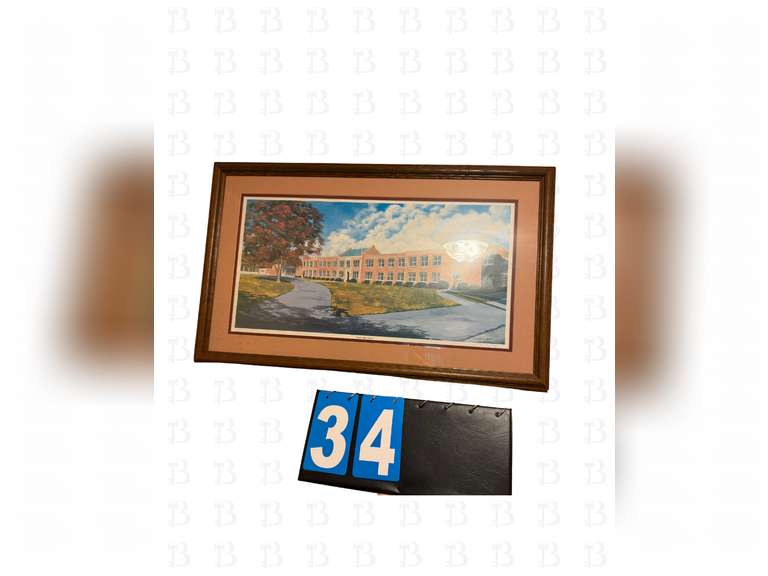 Framed illustration of Heath High School by Linda Houston Harper