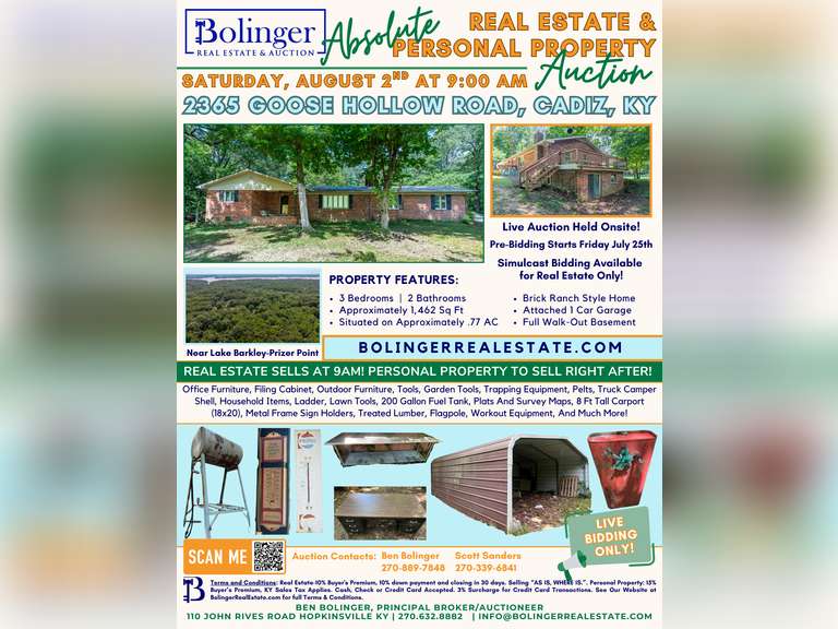 REAL ESTATE AUCTION - 2365 GOOSE HOLLOW RD. CADIZ, KY 