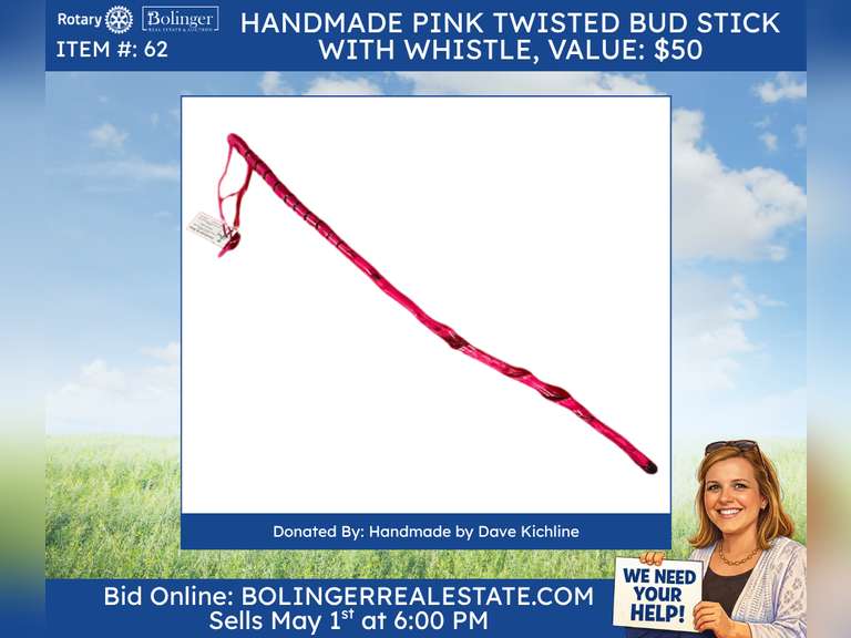 Pink twisted Red bud stick with whistle walking stick