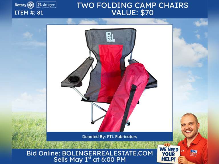 Folding camp chairs.