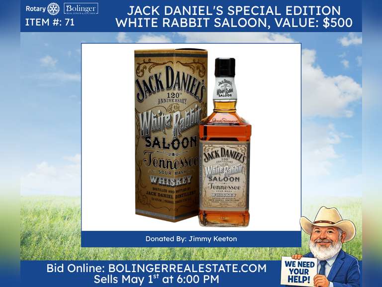 Bottle of Jack Daniel's Special edition White Rabbit Saloon