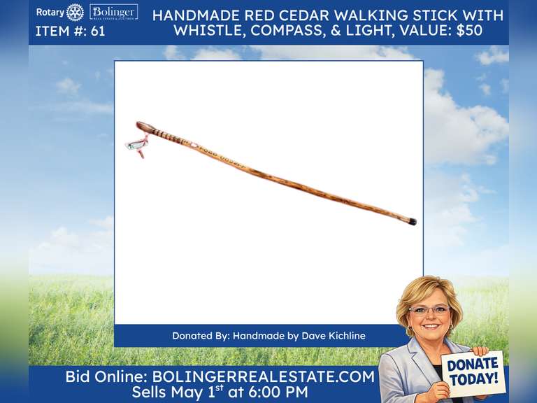 Red Cedar Stick walking stick with compass, light and Whistle