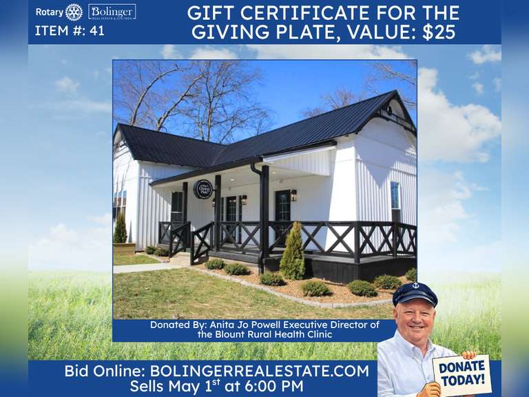 $25 gift certificate for The Giving Plate in Russellville, Ky