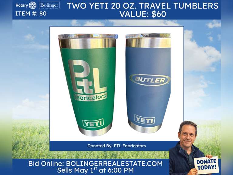 Two Yeti 20 oz. travel tumblers