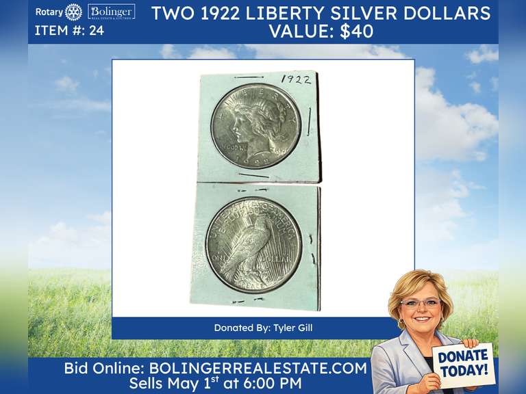 Two 1922 Liberty Silver Dollars
